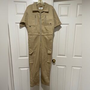 Wondery Juniper Camp Safari Tan  Zoo Cotton‎ Women’s utility jumpsuit size small